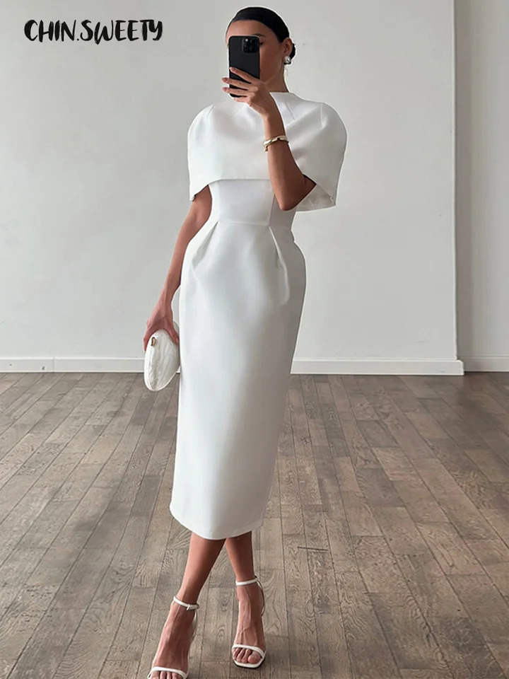 Elegant Solid Shawl Dress Womens Suit Short Sleeve Waist-Closed Slim Lady Set 2026 Spring Summer 2 Pieces Set Women Outfits 260624