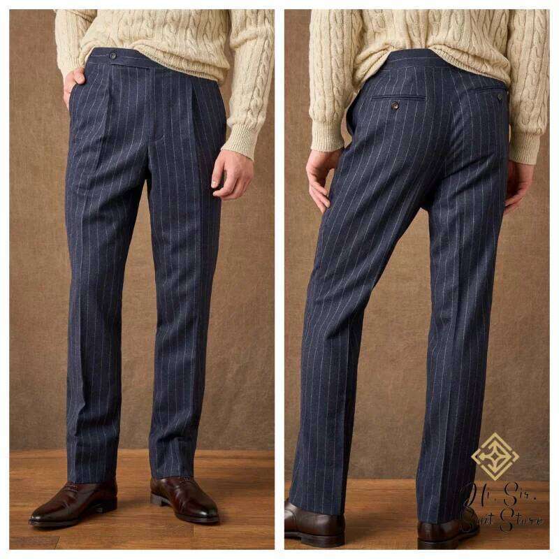 Fashion Boutique Striped Men's Casual Suit Pants Business Office Formal Groom's Wedding Dress High-Street Vintage Trousers W260624