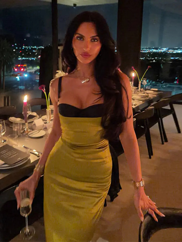 Sexy Satin Sleeveless Slip Midi Dress for Women Elegant Bodycon Evening Cocktail Dresses 2026 Female Party Clubwear Outfit 260624