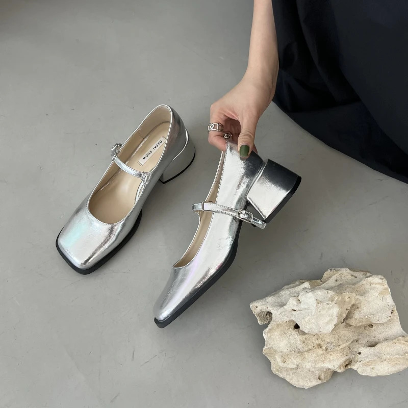 Women Heels Shoes Fashion Square Toe Women Mary Jane Shoes Soft Sole Ballet Shoes y Shallow Buckle Women Sandals 260622