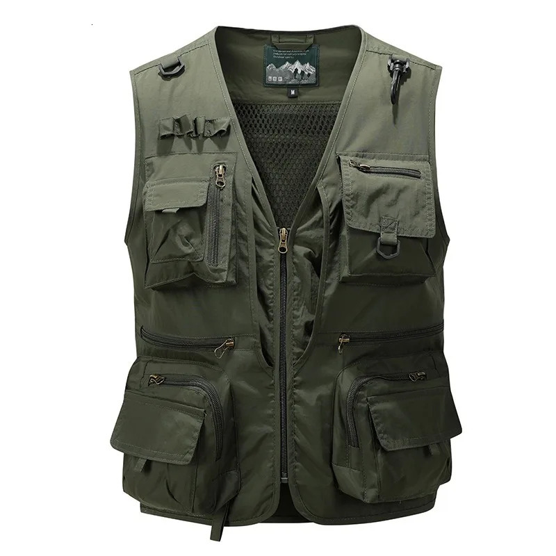 2025 Fashion Solid Vest Loose Thin Sleeveless Jacket Multiple Pockets Breathable Outdoor Sports Coat Plus Size Waistcoat 5XL 260623