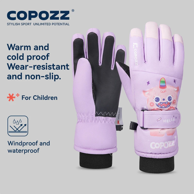 COPOZZ Cartoon Children Winter Gloves for Girls Boys Thick Waterproof Kids Ski Gloves Snowboard Riding Cycling Child Snow Gloves 260623