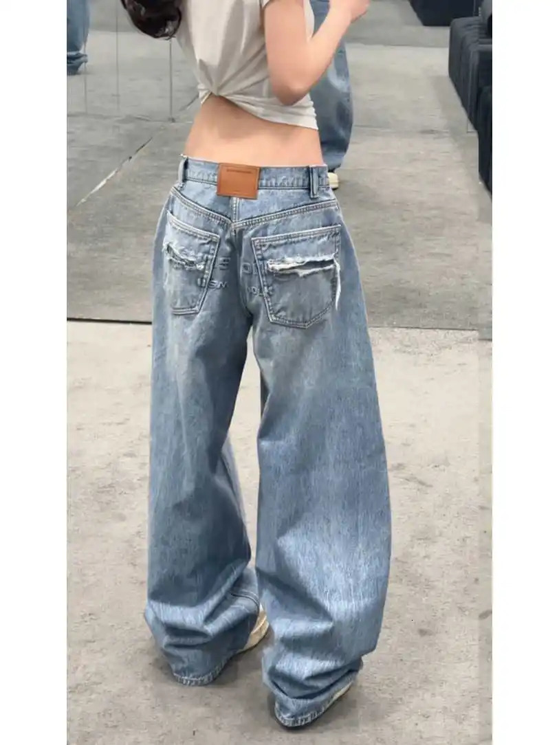 Summer Womens Baggy Jean Wide Fit n Ripped Denim Pants Y2K Japanese Harajuku 2000s Aesthetic High Street Korean Chic 260617cj