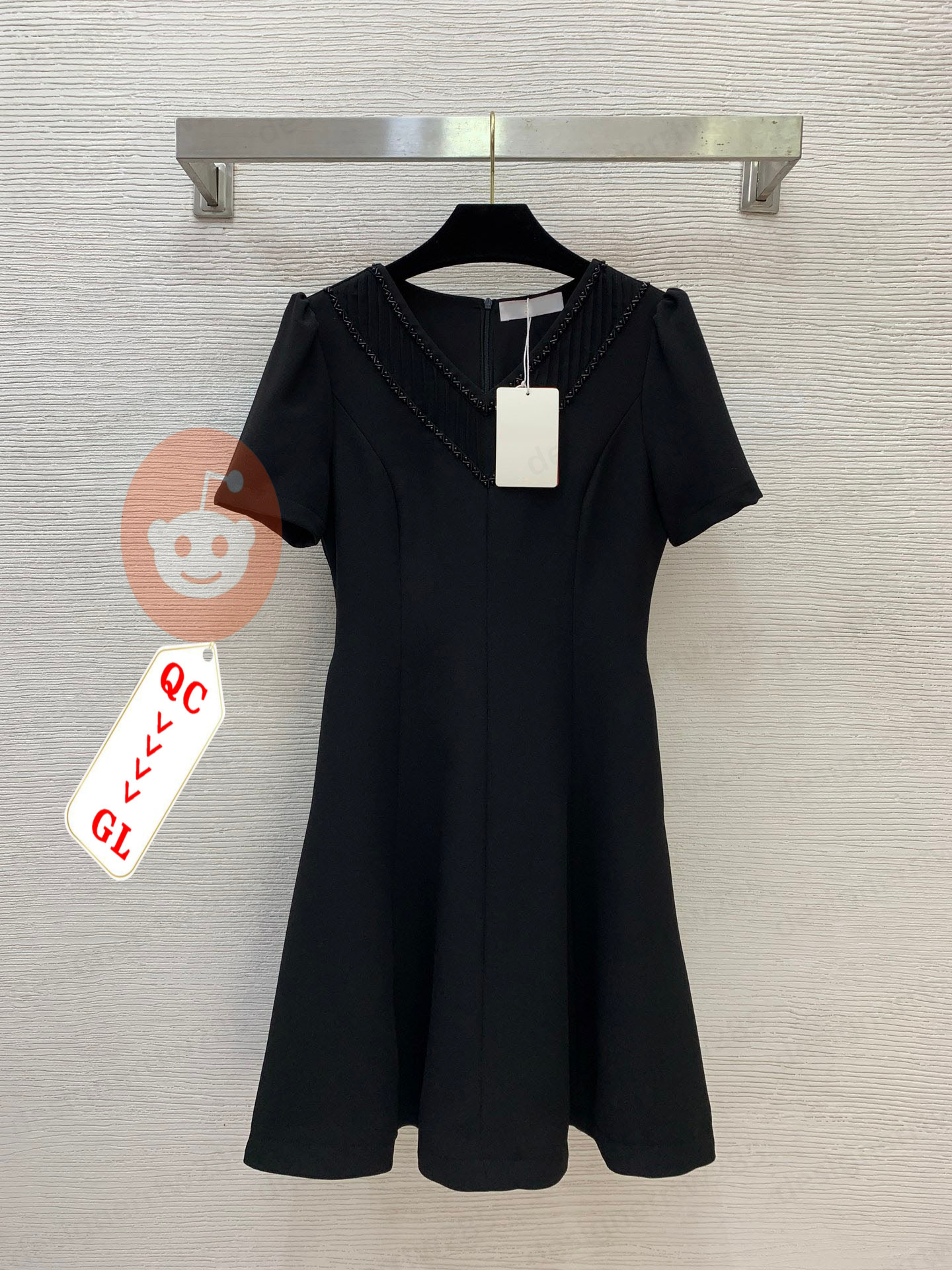 Old Money Midi Dress Luxury Brand Logo black Pearl Trim Skirts Women Elegant Slim Fit Mesh Sheer V Neck Retro French Style Designer Clothes Robes-image-1111993828