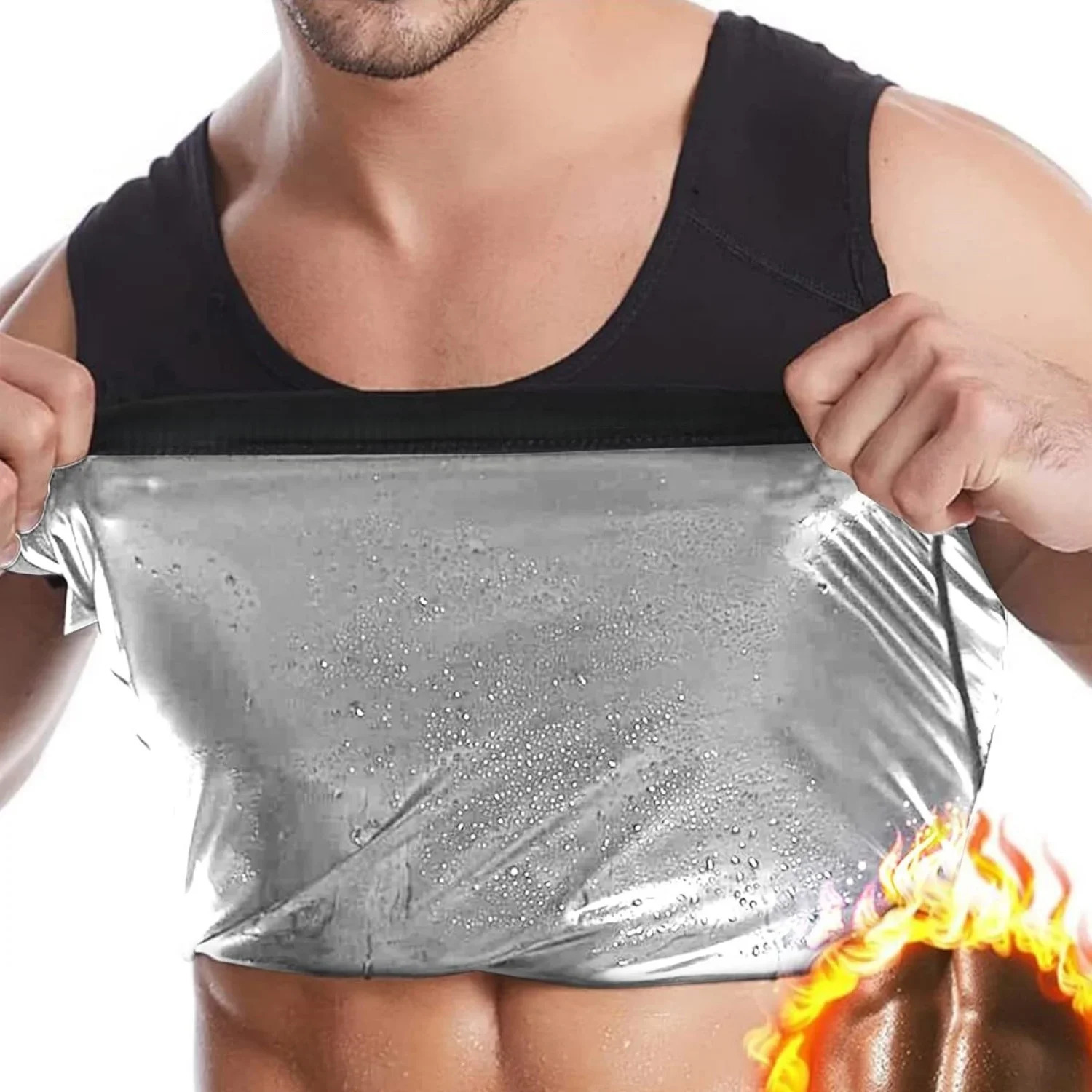 1PC Sauna Shirt for Men Short Sleeve Sauna Sweat Body Shaper Mens Sauna Vest Gym Exercise Tank Top 260623