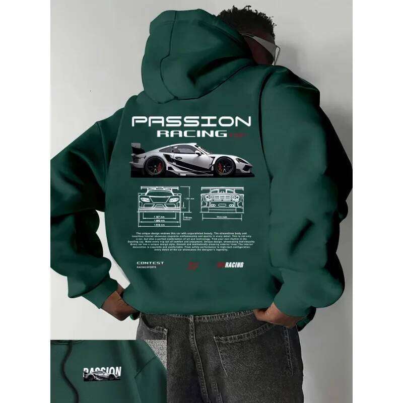 2026 Popular digital pattern men's hooded sweatshirt with car-themed design, American-style casual sports long-sleeved shirt J260624