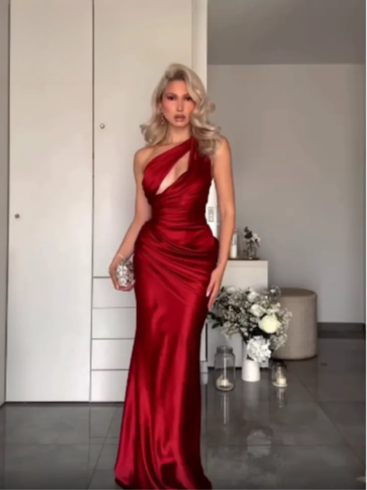 elegant evening dresses women oneshoulder sleeveless flowy dress lady summer party prom gowns custom made color size