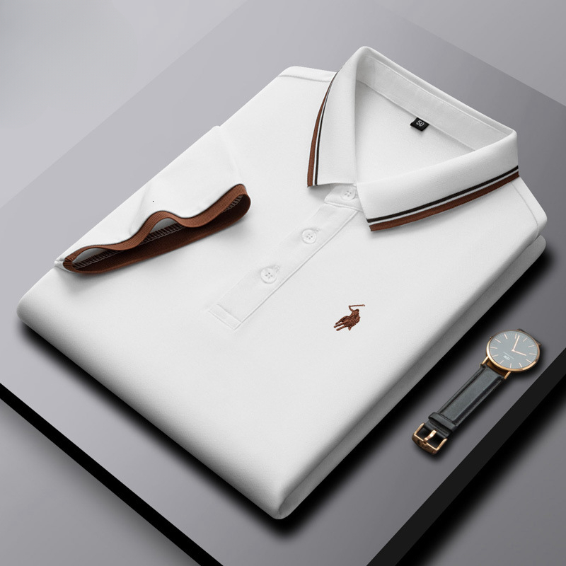 Luxury Premium Ice Silk Pure Cotton Short Polo Shirt Summer Thin High-End Turn-Down Collar Tee Half Sleeve Casual T-Shirt Men