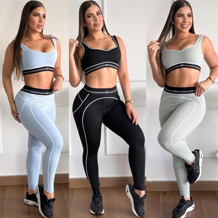 Sports brand women's Tracksuits summer 2026 Fashion Two Piece Pants Yoga Outfits Women Slim Vest Top and Legging Sets Free Ship
