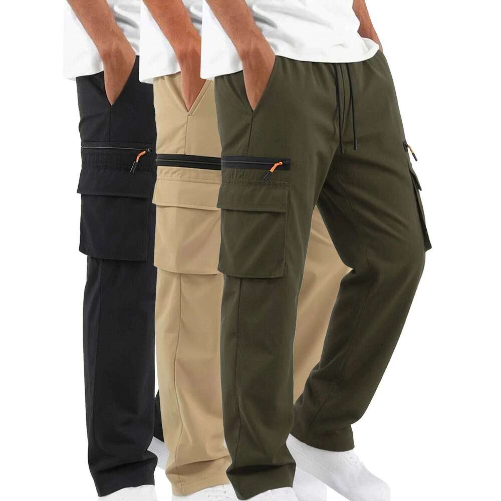 3-piece men's multi pocket work spring autumn casual sports pants, suitable for mountaineering, outdoor hiking, and travel W260624