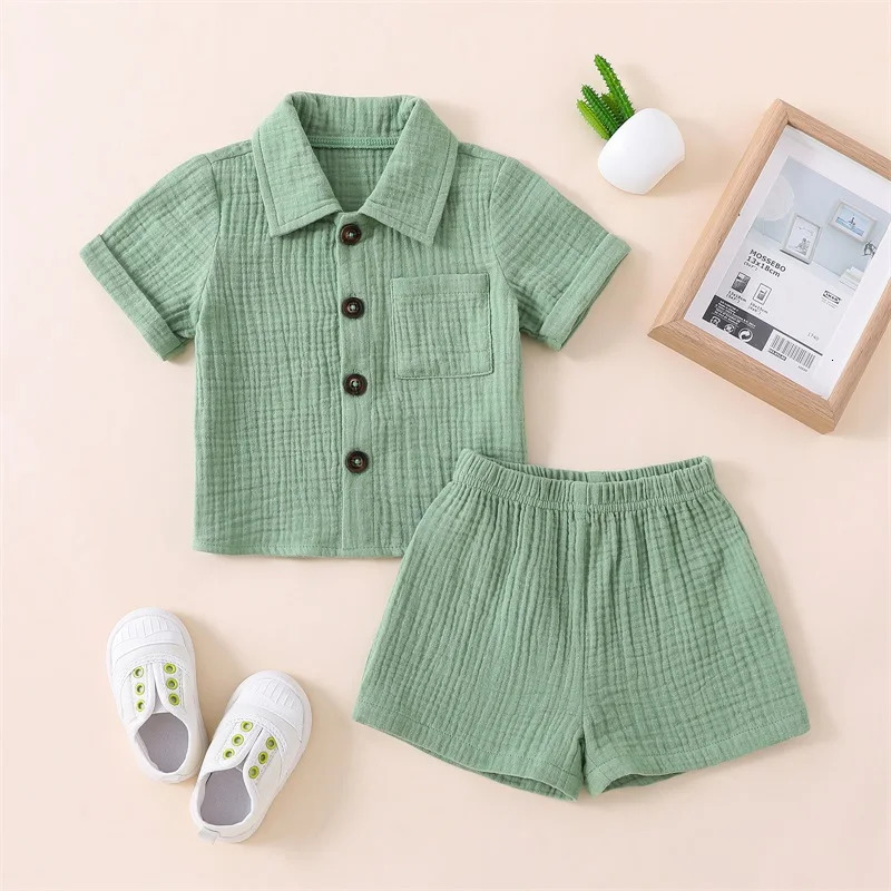 VISgogo 0-3 Years Baby Boys Girls Clothes Sets Infant born Short Sleeve T-shirt Short Pants Summer Solid Color Casual Outfit260624