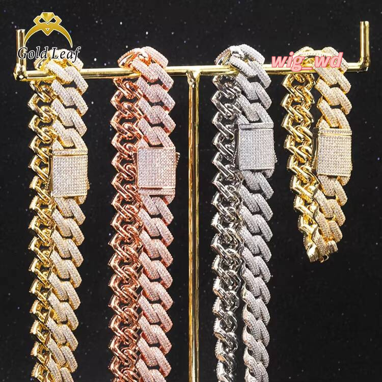 Goldleaf Custom Cuban Link Chain 8Mm 10Mm 12Mm VVS Moissanite Bracelet 925 Sterling Silver Elegant Gift Necklace