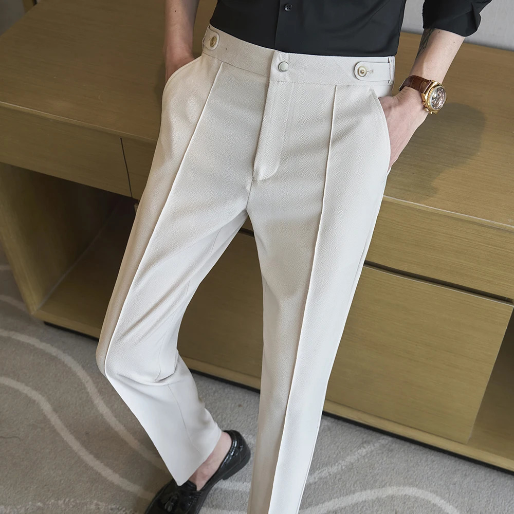 Spring Autumn Smart Casual Suit Pants Men Solid Color Slim Fit Office Fomal Wedding Party Dress Mens White Trousers 260618