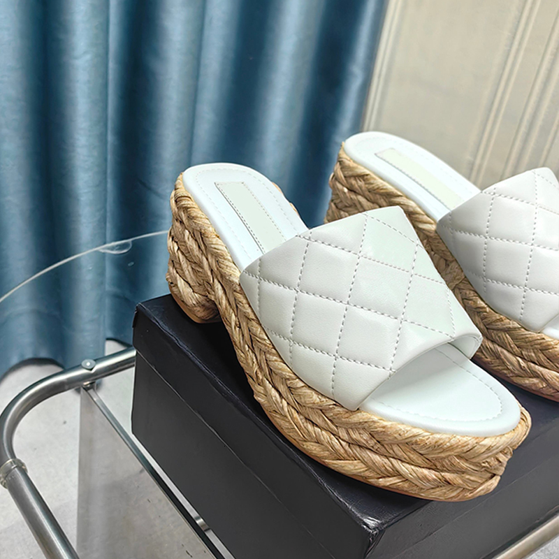 Designer Espadrilles Slippers Women Casual Heels Platform Sandal Chain Open Toe Slides Leather Cruise Sandals Summer Mules Straw Flip Flop 736-image-941497559
