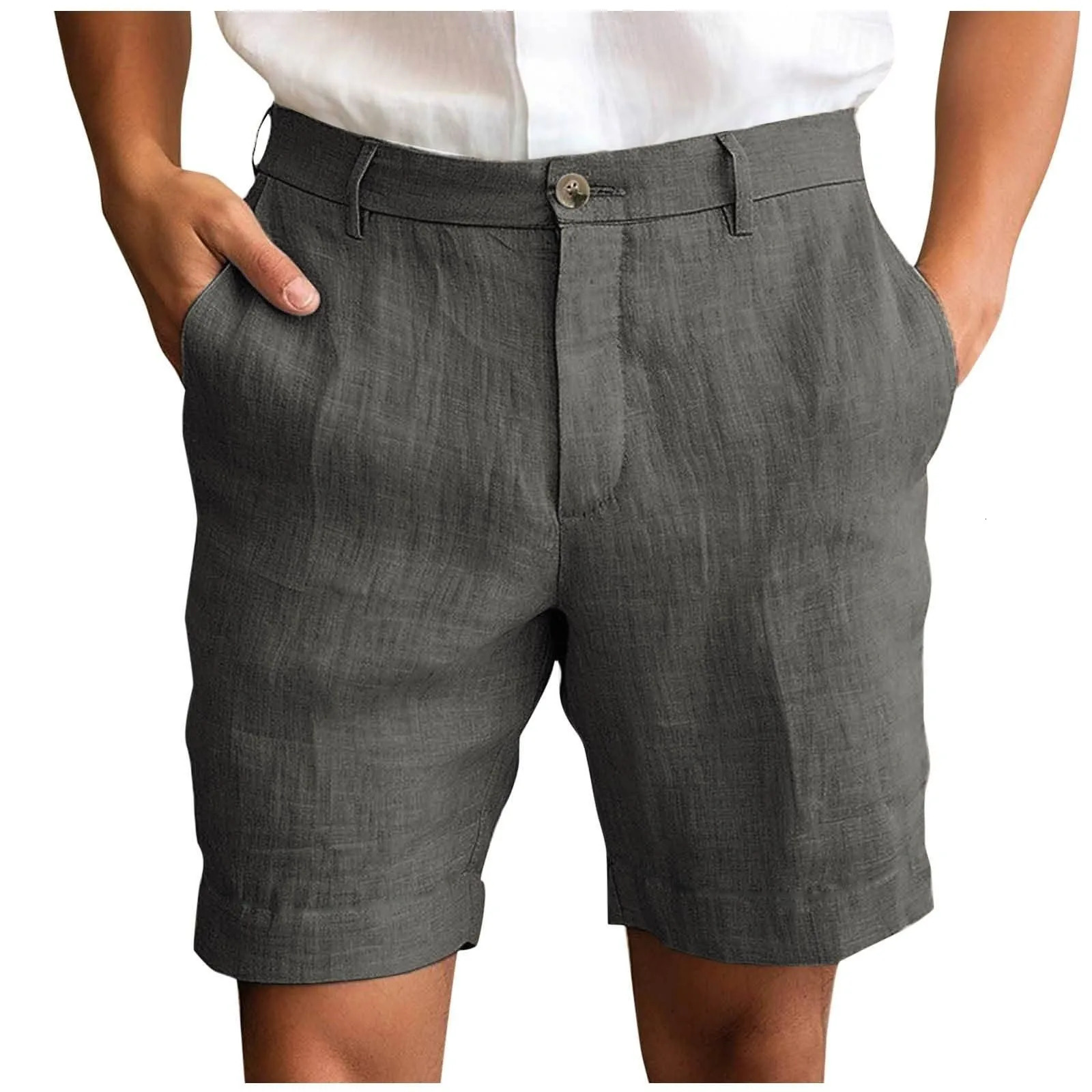 Summer Cotton Linen Shorts for Men Solid Casual Button Pocket Beach Shorts Mens Comfortable Simple Vacation Leiture Pants 260624
