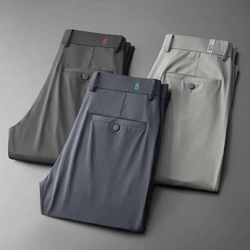 BROWON New Ice Silk Casual Men Spring and Summer Mid Straight Thin Breath Pants Comfortable Light Elastic Loose Trousers W260624