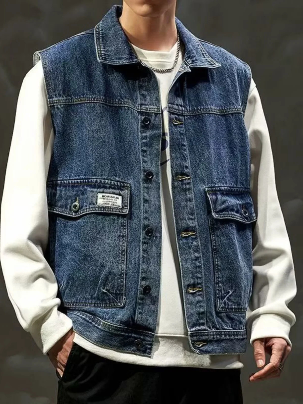 Loose American Style Mens Denim Vest 2026 Fashion Sleeveless Workwear Jacket Shoulder Pad No Button Color 260623