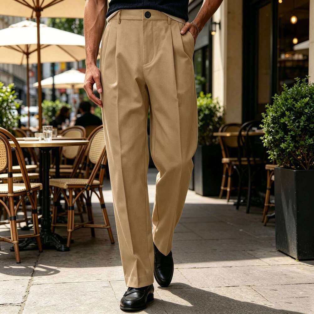 Wide High Waist Pleated Loose Fit Straight Leg Suit Trousers Business Office Formal Casual Men's Dress Pants W260624