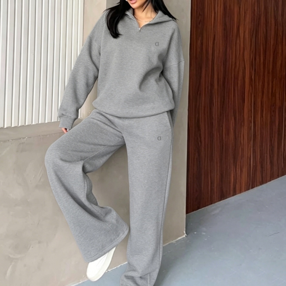 A2428 Ensemble sweat-shirt et pantalon argenté 3D, ensemble de Fitness deux pièces ajusté pour l'exercice et les activités de plein air, col mont