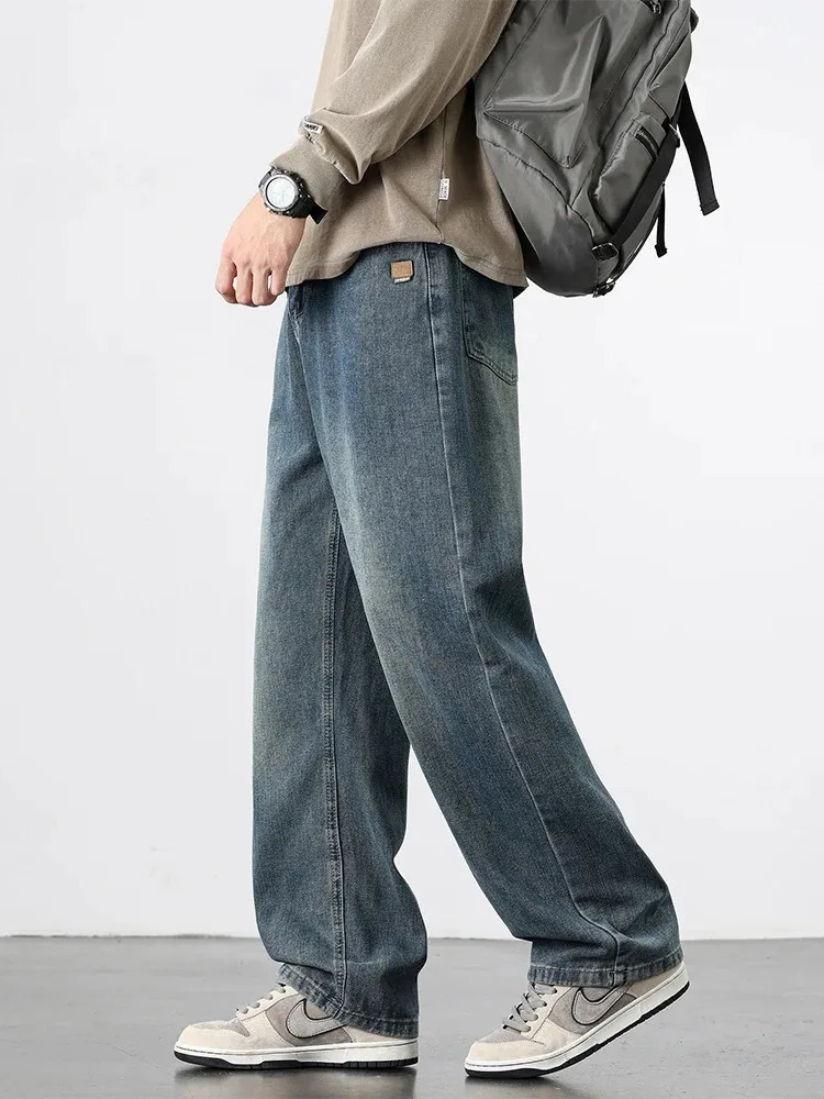Primavera Autunno Jeans dritti americani retrò uomo Streetwear Moda coreana pantaloni larghi larghi in denim a gamba larga pantaloni casual maschili