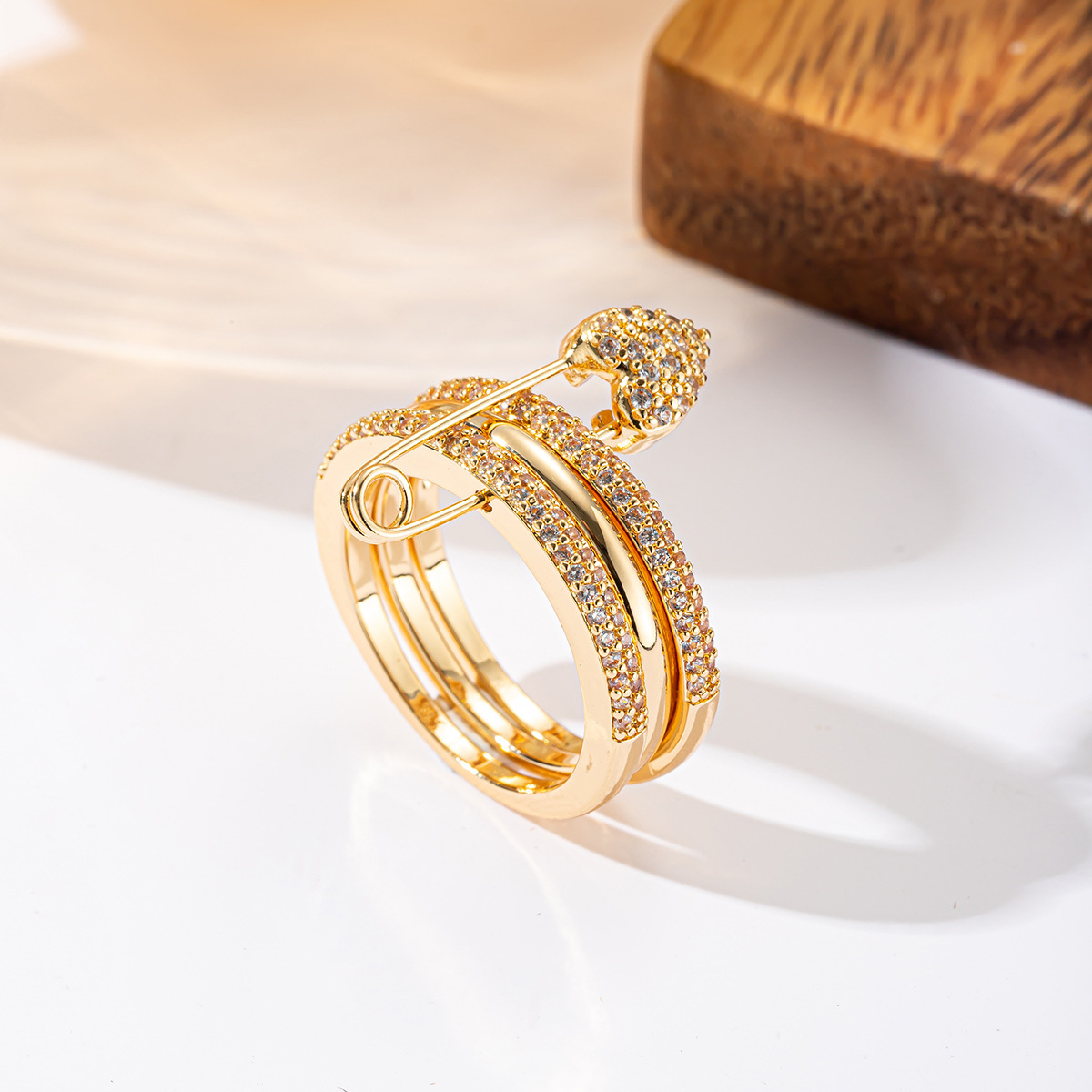 Ring Three-Color Heart-Shaped Detachable Ring Women Personalized Micro-Inlaid Zircon Pin Ring Available For Wholesale