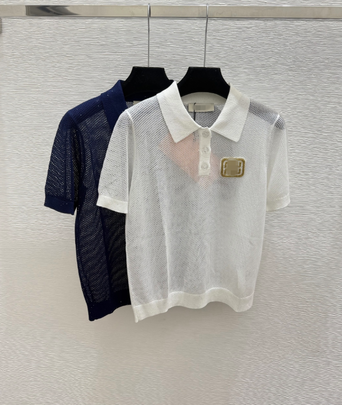26 Women's T-shirt Solid Color Hollow Collar Knitted Short Sleeve Top Simple Style 623