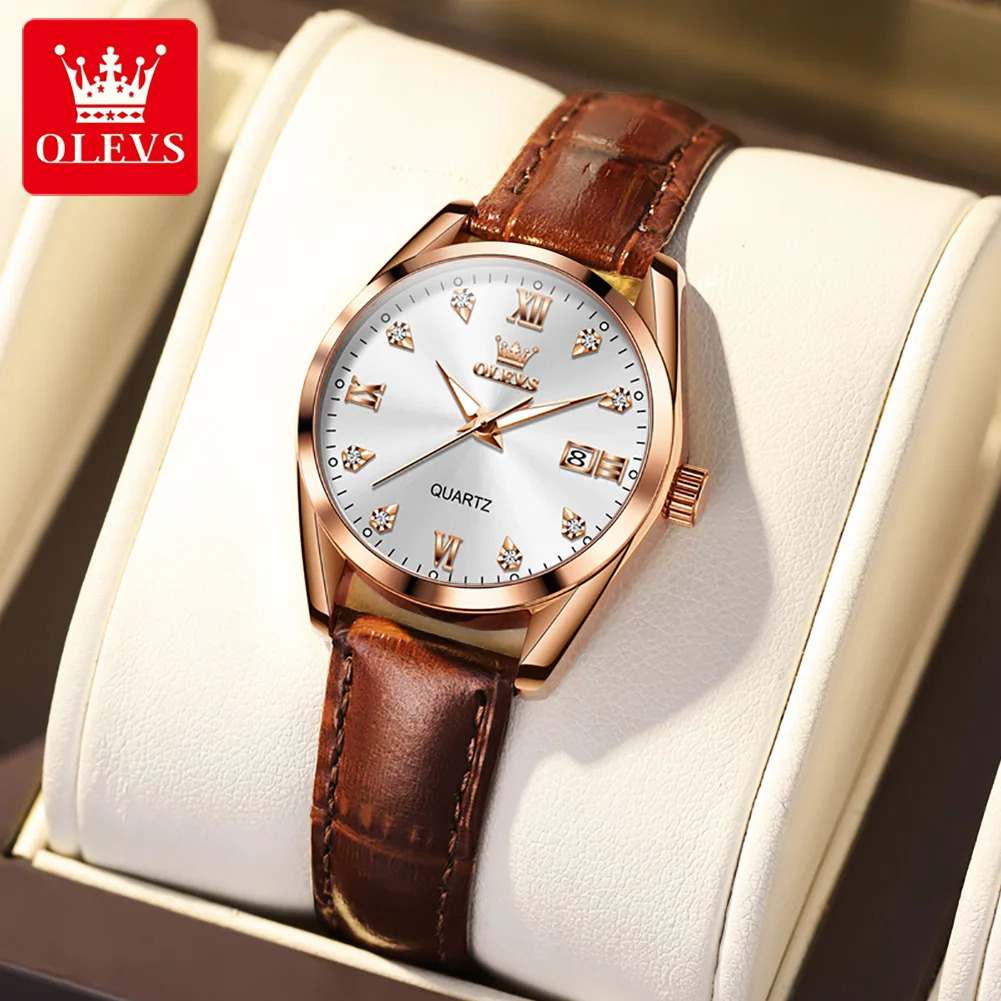 OLEVS 5522 y Ladies Classic Dress Watches Leather Strap Sport Waterproof Luminous Womens Quartz Wristwatch 260624