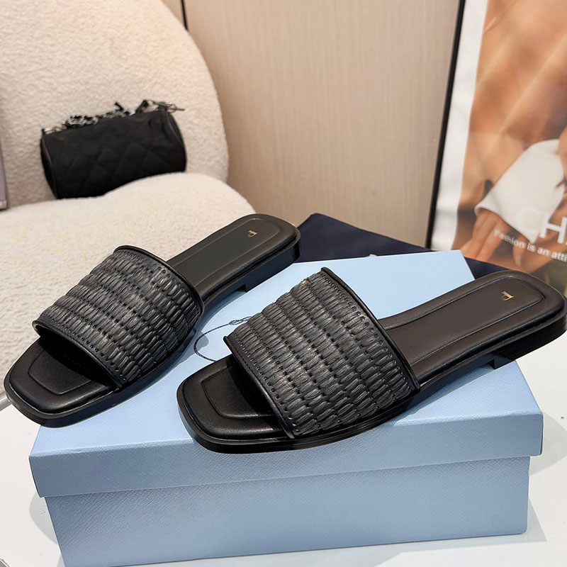Leather and crochet strips 1XX758 designer spring summer sandals luxury womens triangle fashion week sandals with logo on insole sandals