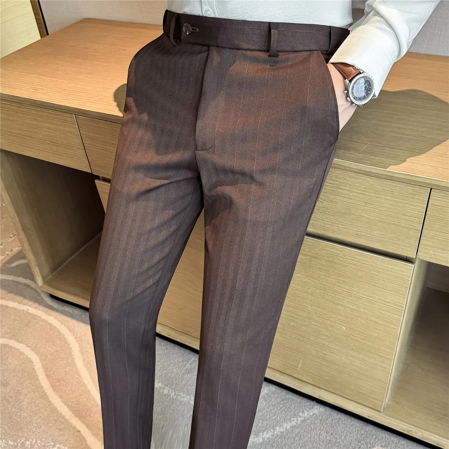 Wool Pants Men High Quality Winter Thick Warm Elastic Waist Mens Dress Suit Slim Fit Business Formal Full Length Trousers 260618