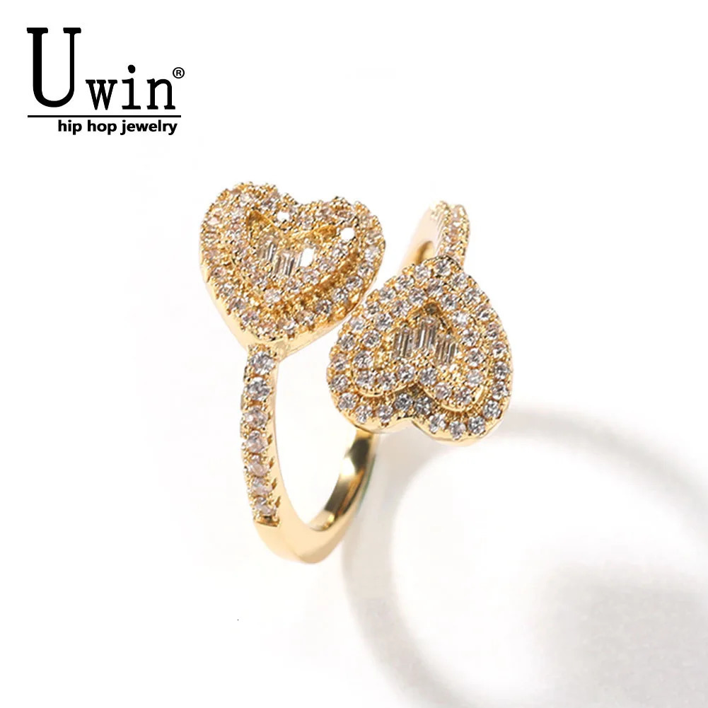 Uwin Heart Thin Circle Ring Baguetter Iced Out Bling Square Cubic Zirconia Charm Jewelry Engagement Gift For Women 260623