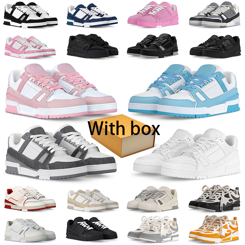 with box trainer skate sneaker for men women designer shoes casual platform sneakers triple black pink white blue navy red leather denim outdoor spo