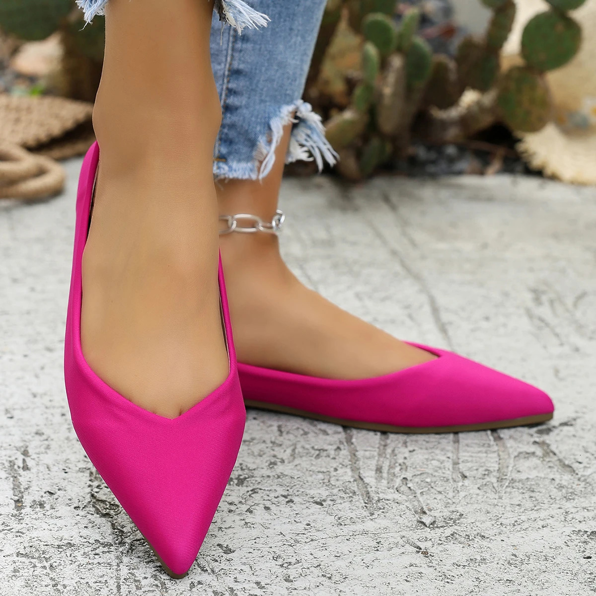 Solid Color Casual Womens Flat Shoes Summer Pointed Toe Indoor Girls Ballet Comfortable Walking Office Shoes Plus Size 260623