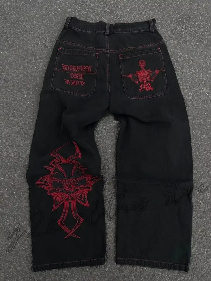 Stampa Jeans Uomo Streetwear Jeans larghi a gamba larga Moda coreana drappeggi Pantaloni cargo in denim larghi casual dritti 260623