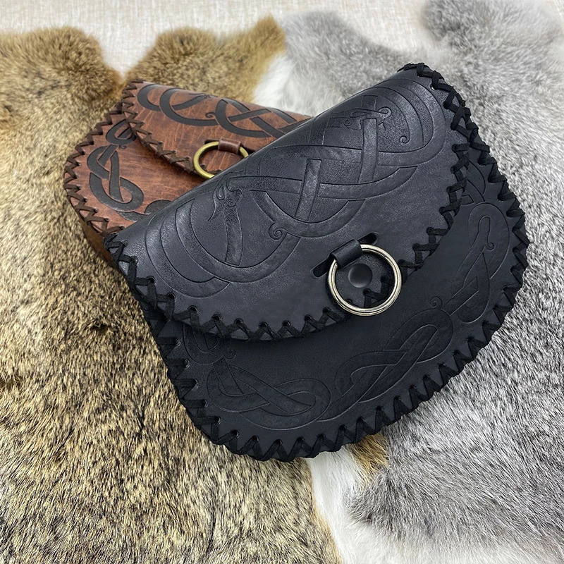 Pu Leather Medieval Waist Pack Vintage Handwork Hangable Belt Pouch Fanny Pack Purse Knight Pirate Party Cosplay Prop Unisex 260622