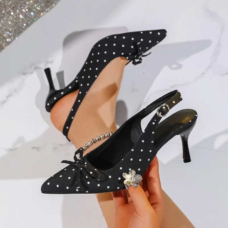 Sexy spitze Zehen-Slingback-Sandalen für Damen, modische gepunktete Low-Top-Stiletto-Sandalen, elegante Party-Damen-High-Heels 260623