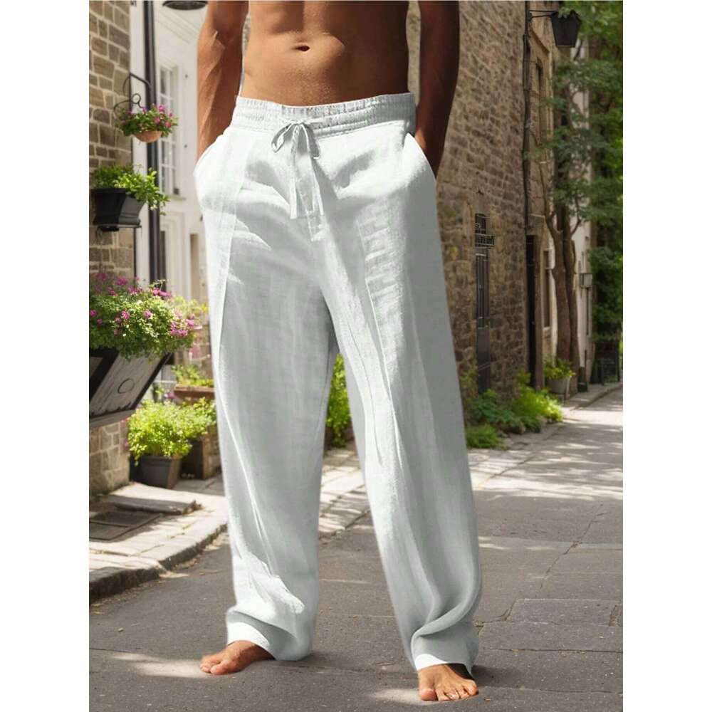 New Men's Beach - Daily Versatile Outdoor Leisure Fitness Simple Cotton Hemp Texture Loose Long Pants for Spring and Summe W260624