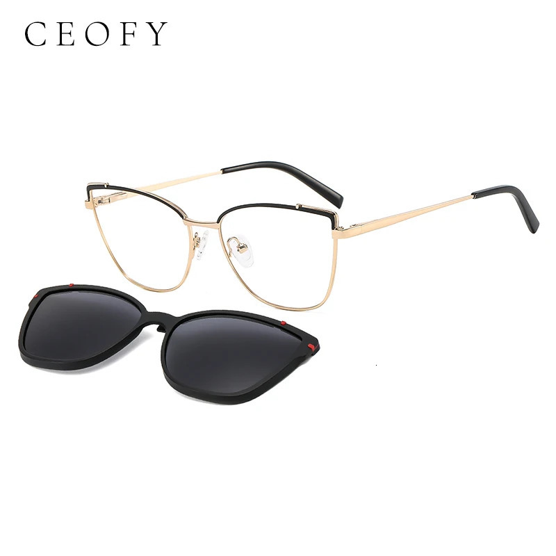 CEOFY Cat Eye Metal Retro Polarized Sunglasses Women Fashion Optical Myopia Eyeglasses Frames Prescription Frame with Clip 260623