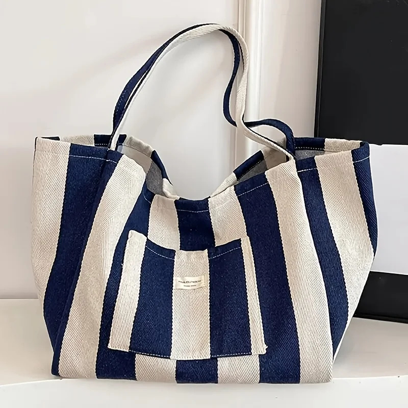Striped Plaid Durable Fabric Fashionable Casual WomenS Tote Bag LargeCapacity Shoulder Suitable for Short 260623