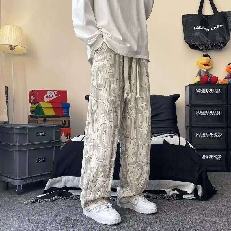 Corduroy Men's Ins Trendy Full-print Straight-line Casual Spring and Summer Versatile High Street Wide-leg Pants W260624