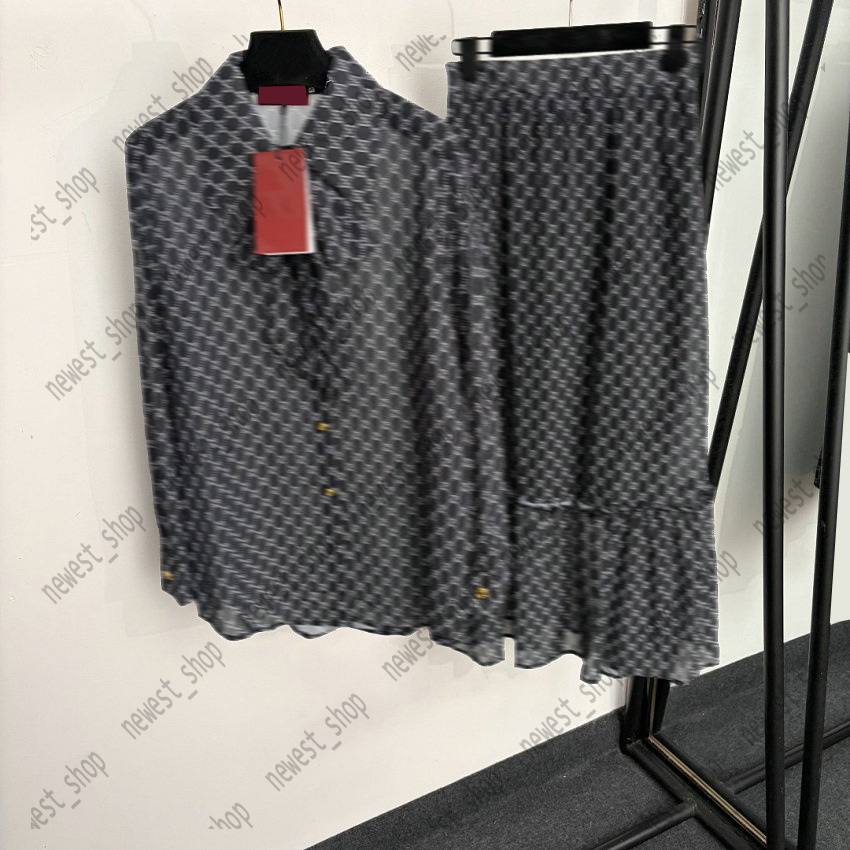 Designer Two Piece Dress womens tracksuits luxury sport suit letter printed Lace up collar long sleeved shirts and High waist slimming half skirt