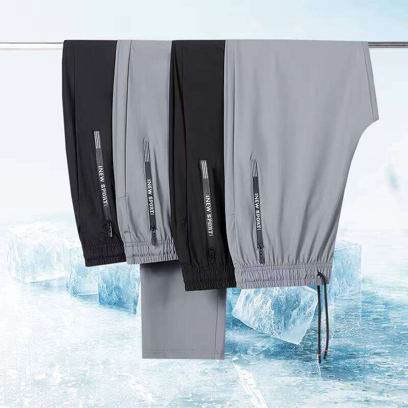 Plus Size Ice Silk Summer Pants Quick Drying Sweatpant Male Fashion Lightweight Zipper Pocket Thin Big Large Elastic Trouser 8XL W260624