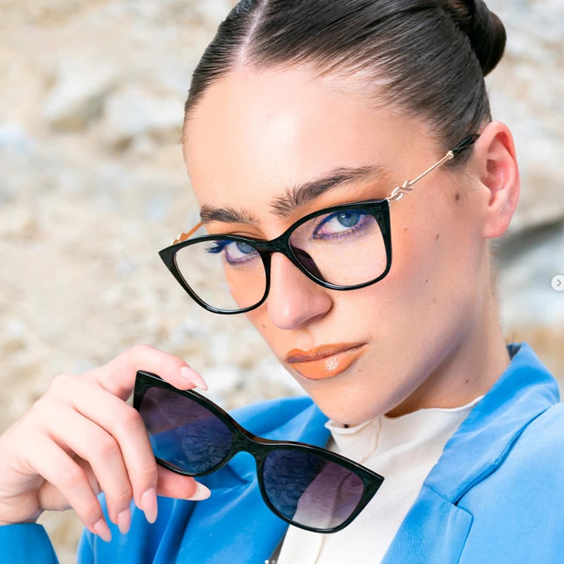Cat Eye Magnetic Clip-on Polarized Sunglasses Women Fashion Anti-Blue Glasses Frames Computer Eyeglasses Female UV400 260623