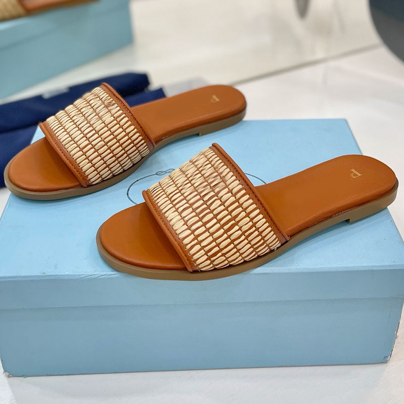 Leather and crochet strips designer sandals womens summer sandals anti slip wear resistant Leather monoblock rubber sole 10mm with hot stamped logo