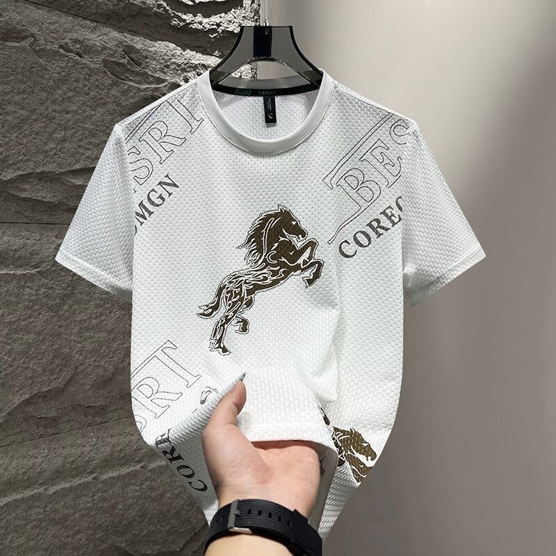 Men Of New Summer Ice Silk Short-Sleeve Men's Clothing, Cool-Feel Trendy Casual T-Shirt With Round Neck And Half Sleeves