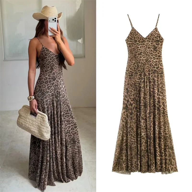 2026 Summer Womens Dress Leopard Print Spaghetti Strap A-Line Midi Dress Sexy Fashion Wild Individual Style 260623
