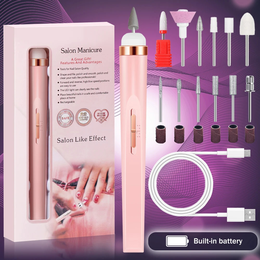 YIKOOLIN 5 in 1 Electric Nail Polish Drill Machine USB Charge Portable Manicure Set Exfoliation and Polishing for Nail Salon 260624
