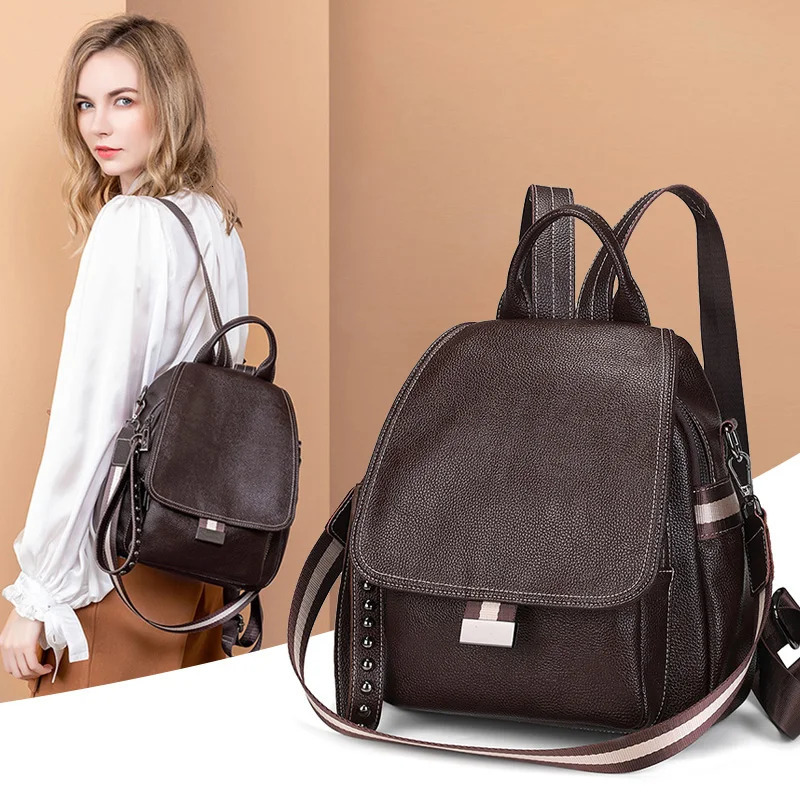Genuine Leather Backpack Ladies Fashion Bag Pack Anti Theft Travel Bags Urban Soft Vintage Backbag Punk Style Street Personality 260615