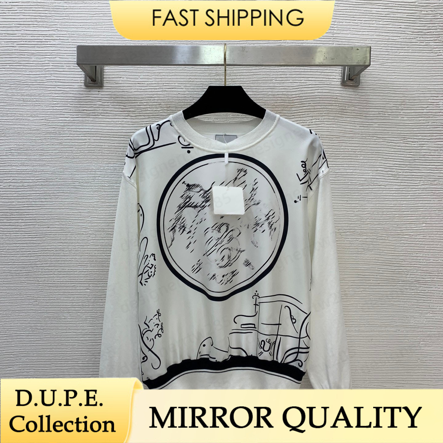 Designer Knitted Sweatshirt Horse Carriage Print Luxury Brand Pullover Women Paris Fashion Long Sleeve Sweaters Jumper Tops Outfits Vetement