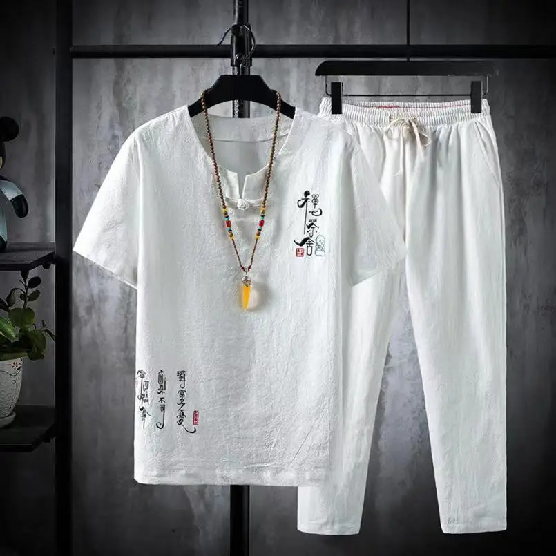 Shirt trousers2025 summer Chinese Style men shirt Cotton and linen shirts mens High quality casual Two Piece M5XL 260615