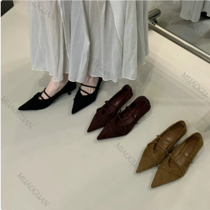 French Style Soft Bottom 3CM Low Heels Shoes Comfortable High Heels Pointed Toe Womens Pumps Fashion Summer Ladies Footwears 260623